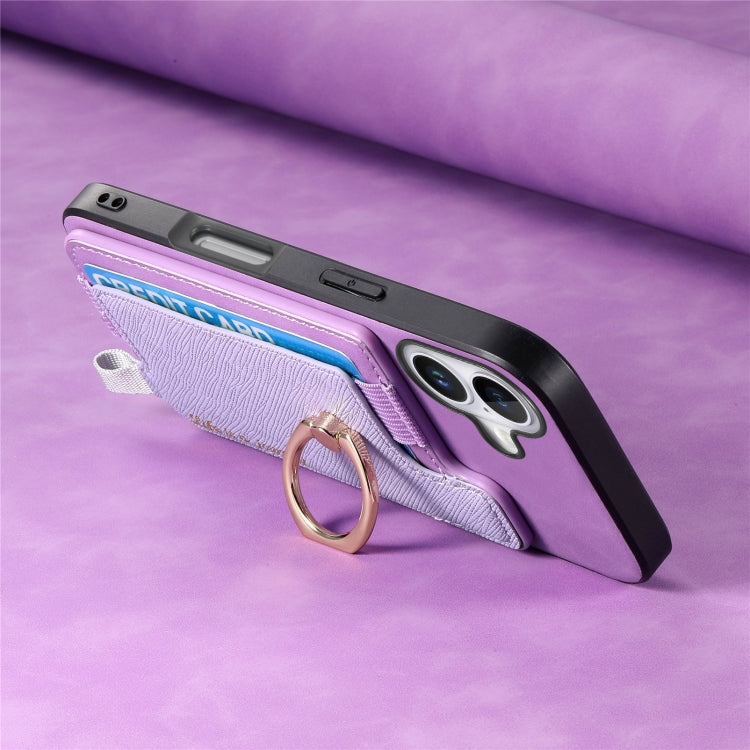 For iPhone 16 Plus Retro Magsafe Cross Leather Ring Holder Card Bag Phone Case
