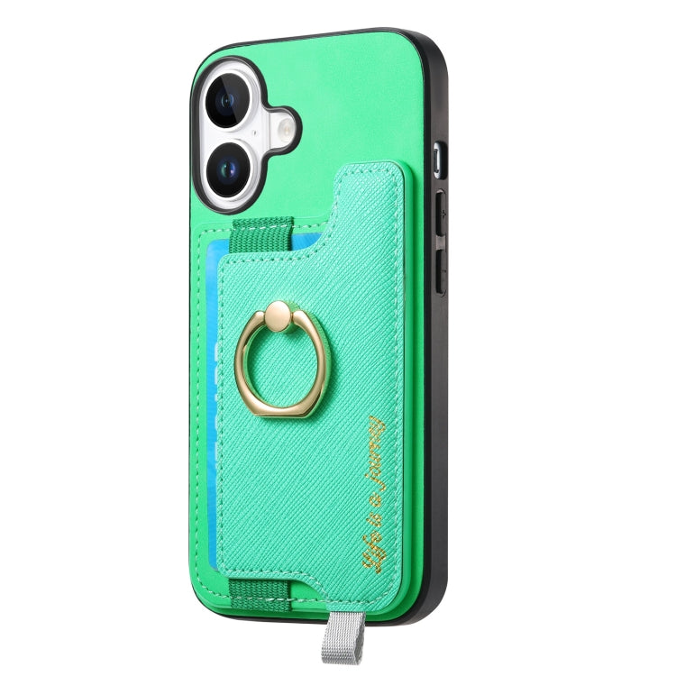 For iPhone 16 Plus Retro Magsafe Cross Leather Ring Holder Card Bag Phone Case