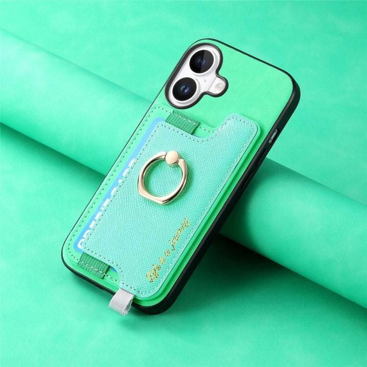 For iPhone 16 Plus Retro Magsafe Cross Leather Ring Holder Card Bag Phone Case