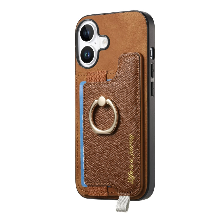 For iPhone 16 Plus Retro Magsafe Cross Leather Ring Holder Card Bag Phone Case
