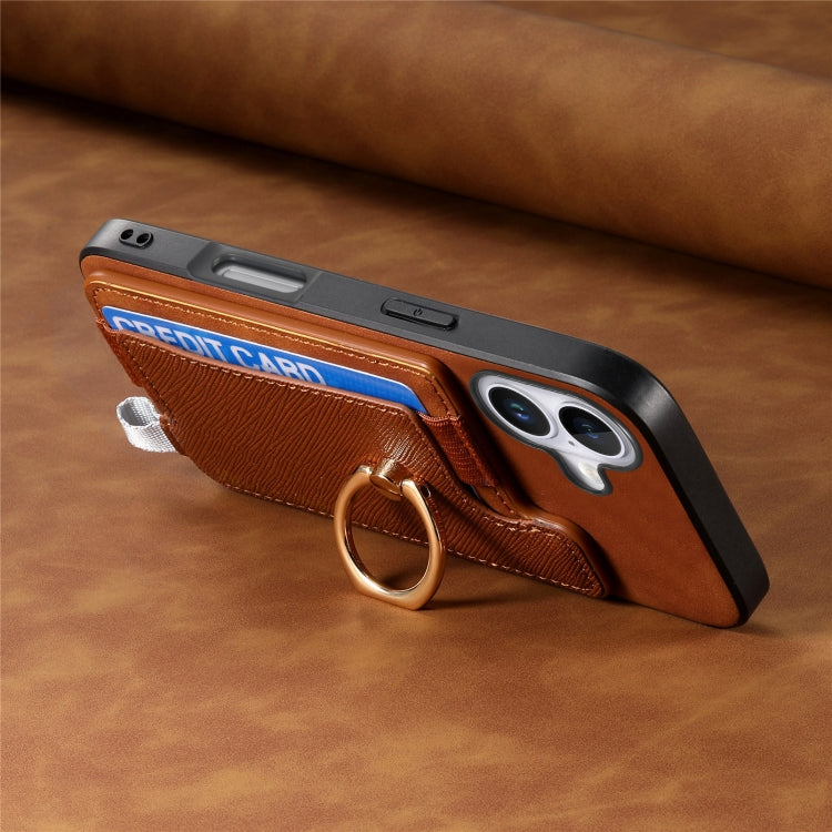 For iPhone 16 Plus Retro Magsafe Cross Leather Ring Holder Card Bag Phone Case