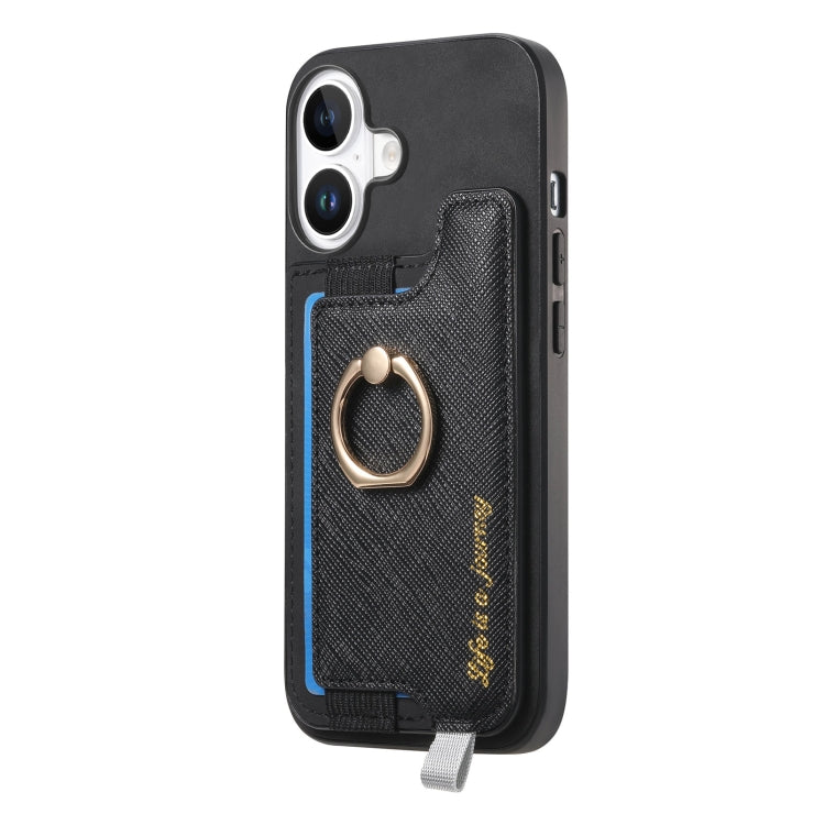 For iPhone 16 Plus Retro Magsafe Cross Leather Ring Holder Card Bag Phone Case