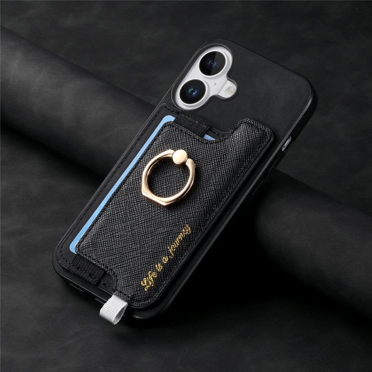 For iPhone 16 Plus Retro Magsafe Cross Leather Ring Holder Card Bag Phone Case