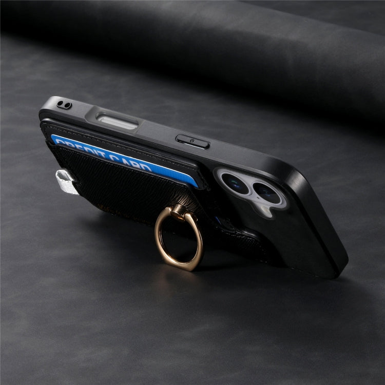 For iPhone 16 Plus Retro Magsafe Cross Leather Ring Holder Card Bag Phone Case