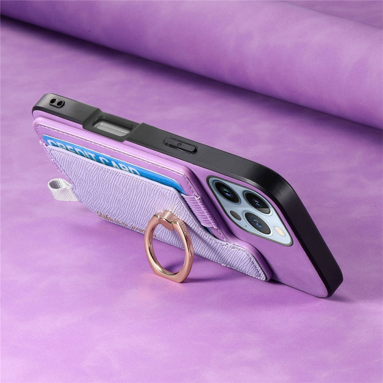 For iPhone 16 Pro Retro Magsafe Cross Leather Ring Holder Card Bag Phone Case