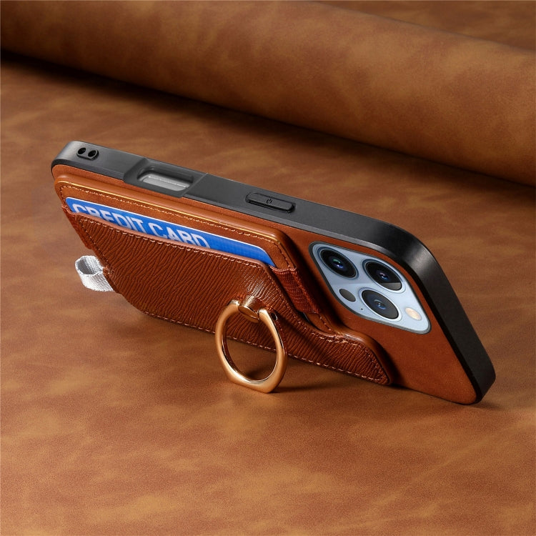 For iPhone 16 Pro Max Retro Magsafe Cross Leather Ring Holder Card Bag Phone Case