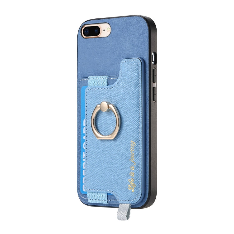 For iPhone 7 / 8 / SE 2022 Retro Magsafe Cross Leather Ring Holder Card Bag Phone Case