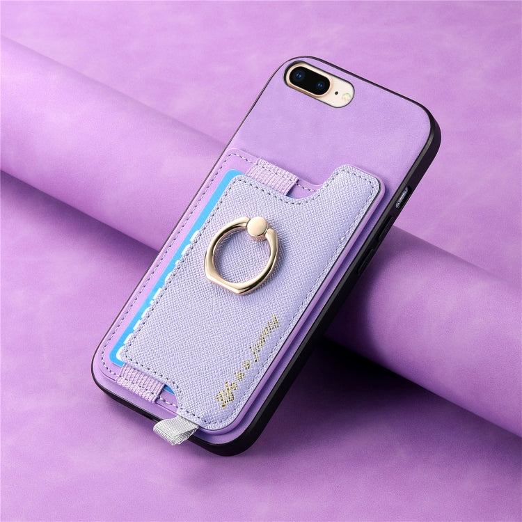 For iPhone 7 / 8 / SE 2022 Retro Magsafe Cross Leather Ring Holder Card Bag Phone Case
