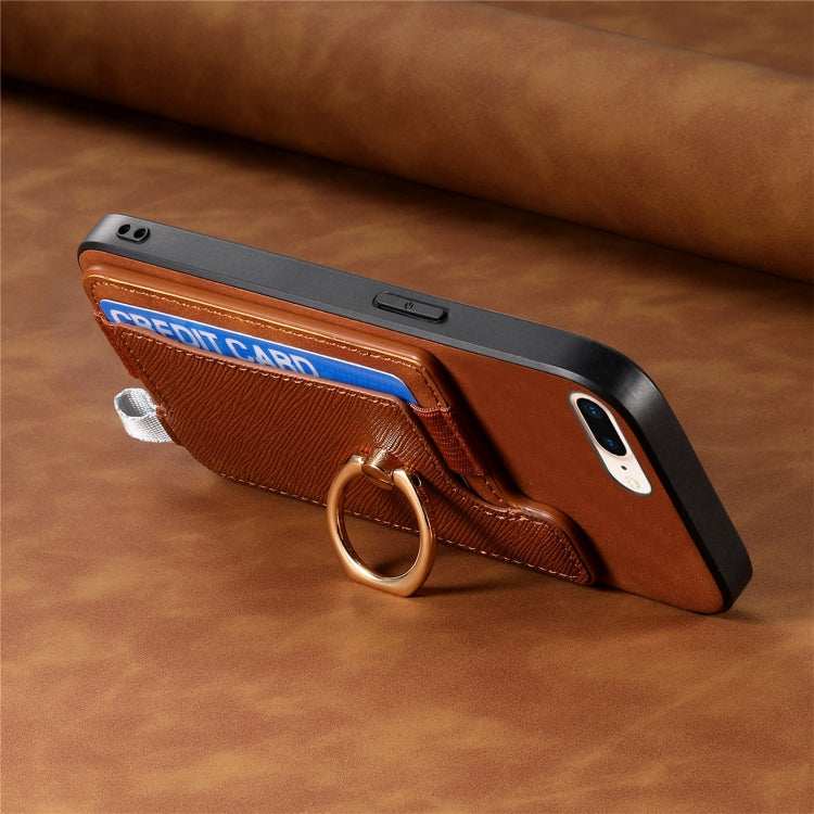For iPhone 7 / 8 / SE 2022 Retro Magsafe Cross Leather Ring Holder Card Bag Phone Case