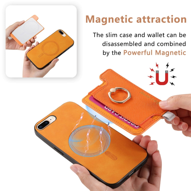 For iPhone 7 Plus / 8 Plus Retro Magsafe Cross Leather Ring Holder Card Bag Phone Case