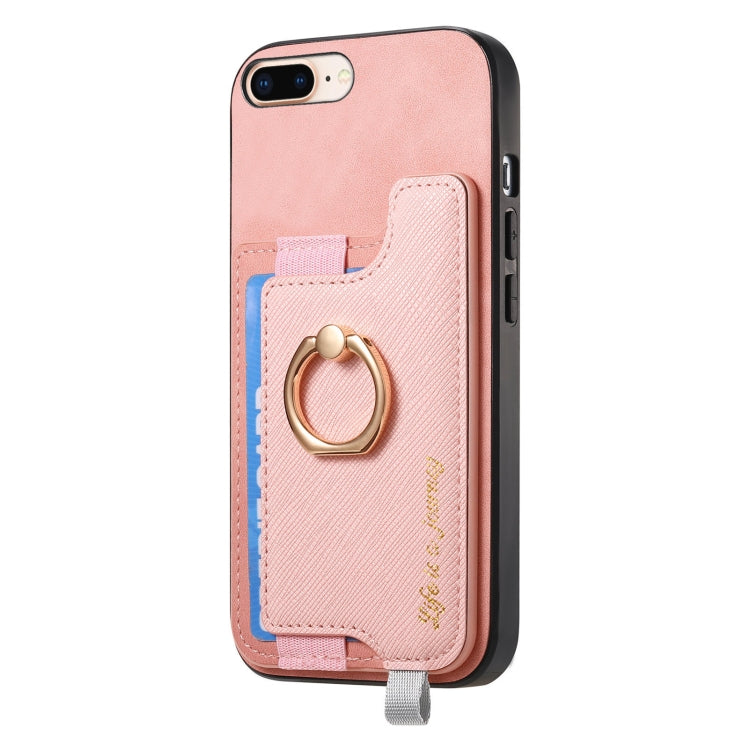 For iPhone 7 Plus / 8 Plus Retro Magsafe Cross Leather Ring Holder Card Bag Phone Case