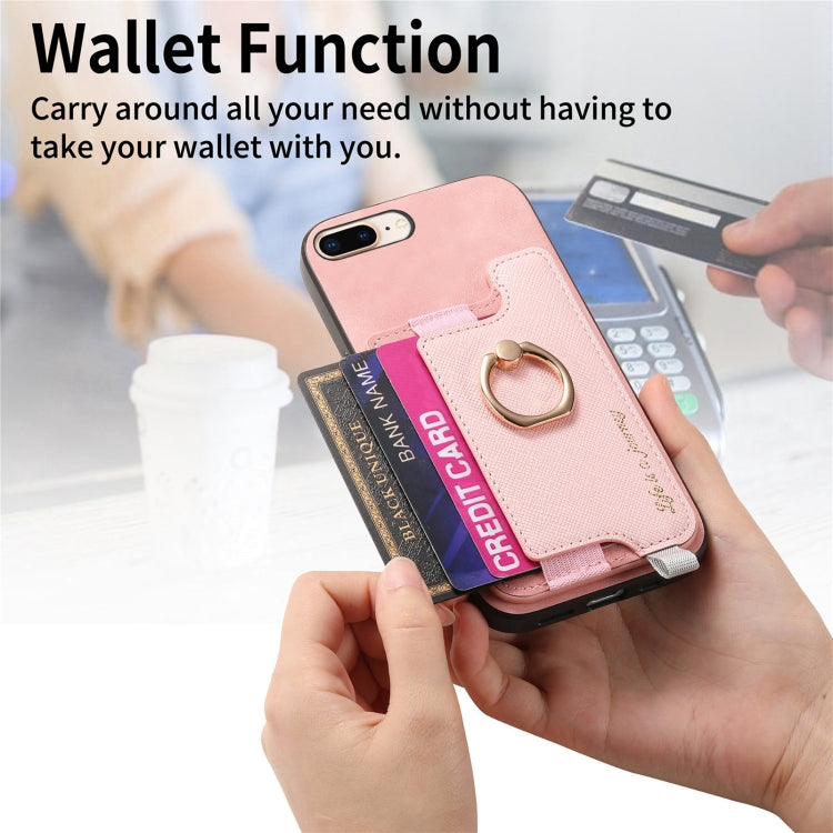 For iPhone 7 Plus / 8 Plus Retro Magsafe Cross Leather Ring Holder Card Bag Phone Case