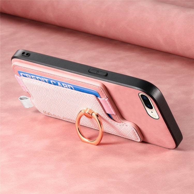 For iPhone 7 Plus / 8 Plus Retro Magsafe Cross Leather Ring Holder Card Bag Phone Case