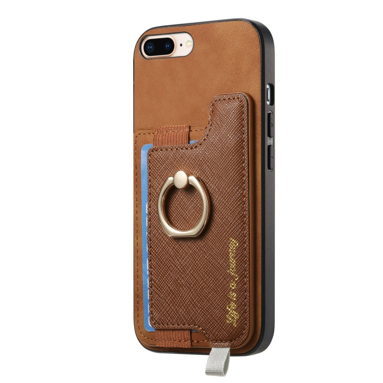 For iPhone 7 Plus / 8 Plus Retro Magsafe Cross Leather Ring Holder Card Bag Phone Case