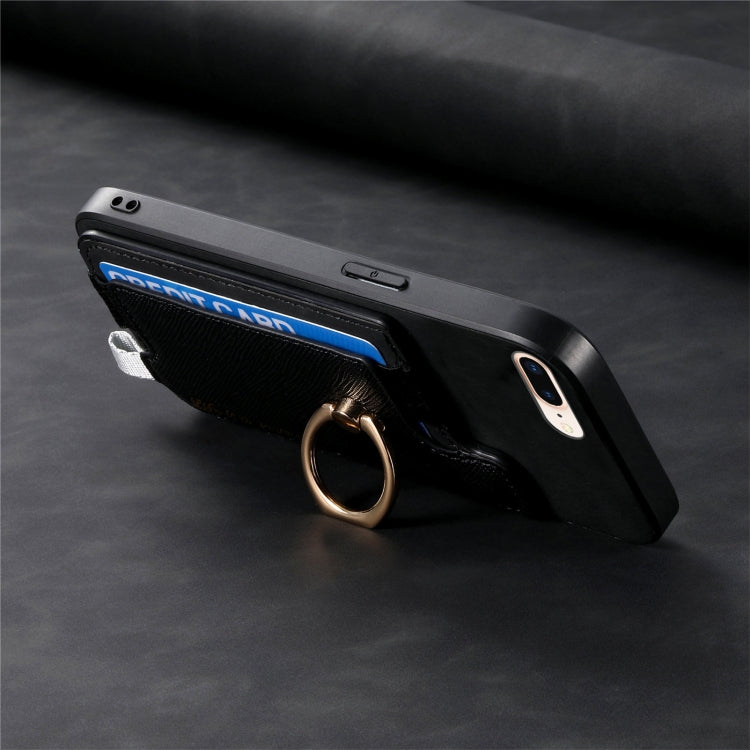 For iPhone 7 Plus / 8 Plus Retro Magsafe Cross Leather Ring Holder Card Bag Phone Case