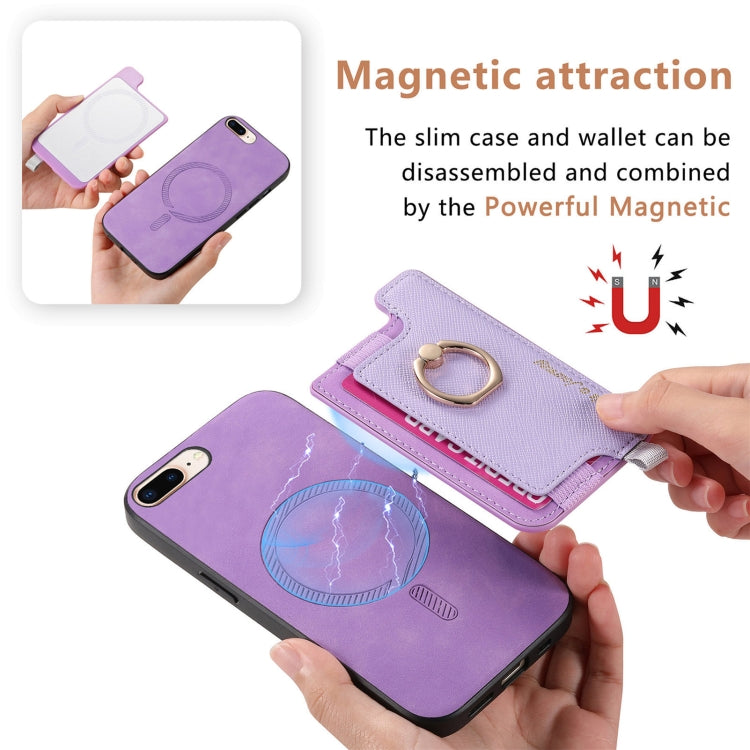 For iPhone XR Retro Magsafe Cross Leather Ring Holder Card Bag Phone Case