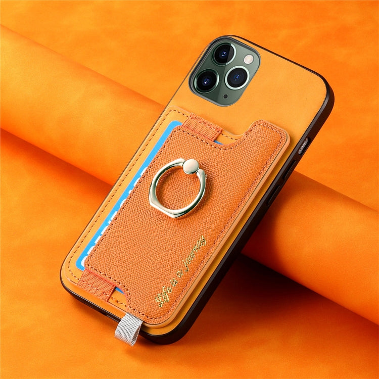For iPhone 11 Retro Magsafe Cross Leather Ring Holder Card Bag Phone Case