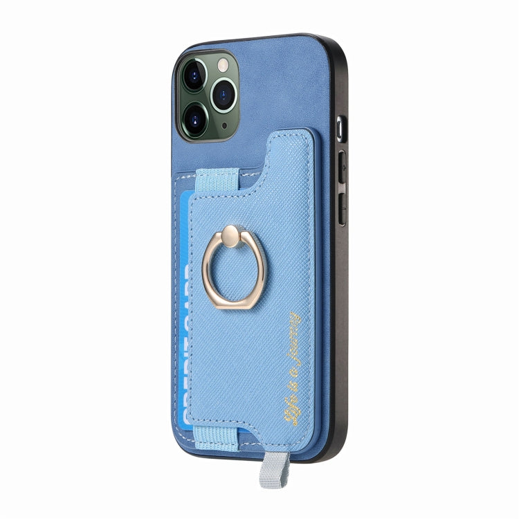 For iPhone 11 Retro Magsafe Cross Leather Ring Holder Card Bag Phone Case