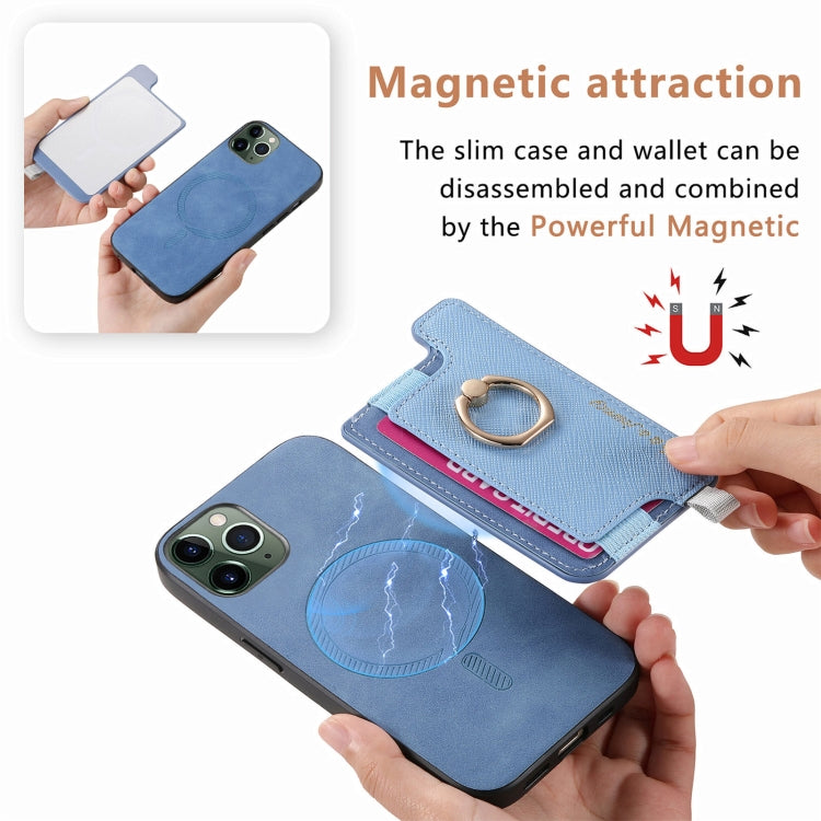 For iPhone 11 Retro Magsafe Cross Leather Ring Holder Card Bag Phone Case
