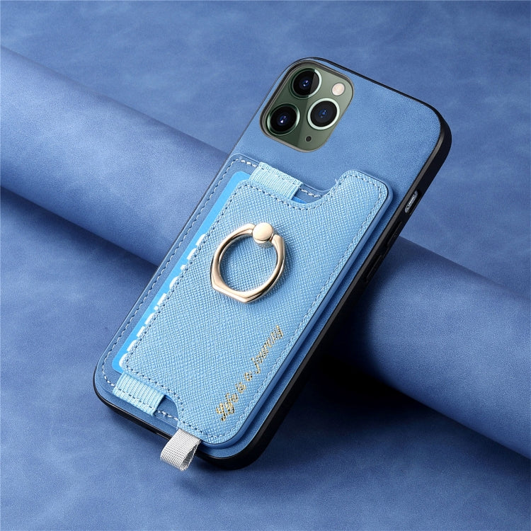 For iPhone 11 Retro Magsafe Cross Leather Ring Holder Card Bag Phone Case