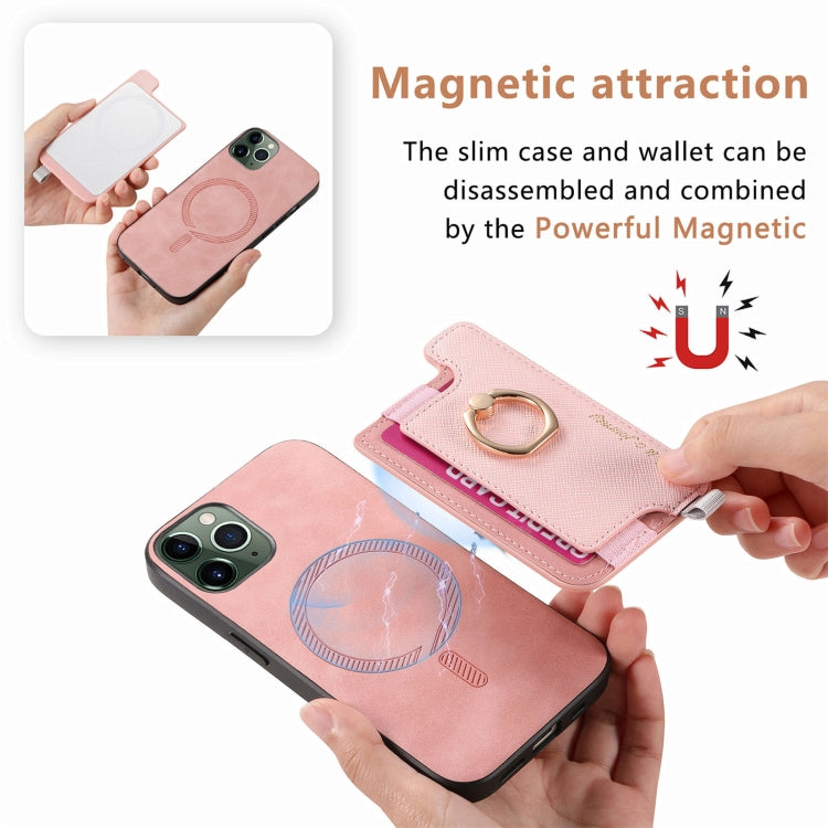 For iPhone 11 Retro Magsafe Cross Leather Ring Holder Card Bag Phone Case