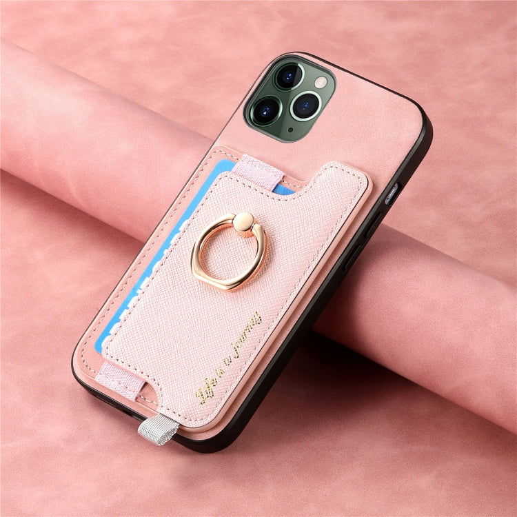 For iPhone 11 Retro Magsafe Cross Leather Ring Holder Card Bag Phone Case
