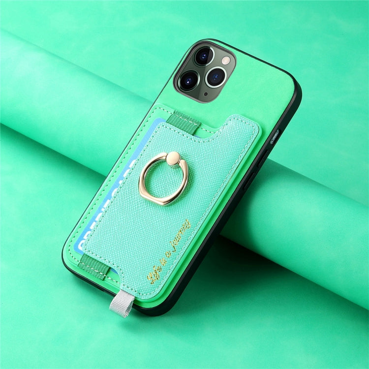 For iPhone 11 Retro Magsafe Cross Leather Ring Holder Card Bag Phone Case