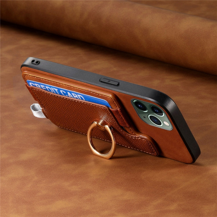 For iPhone 11 Retro Magsafe Cross Leather Ring Holder Card Bag Phone Case