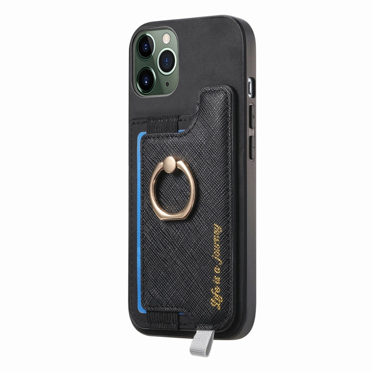 For iPhone 11 Retro Magsafe Cross Leather Ring Holder Card Bag Phone Case