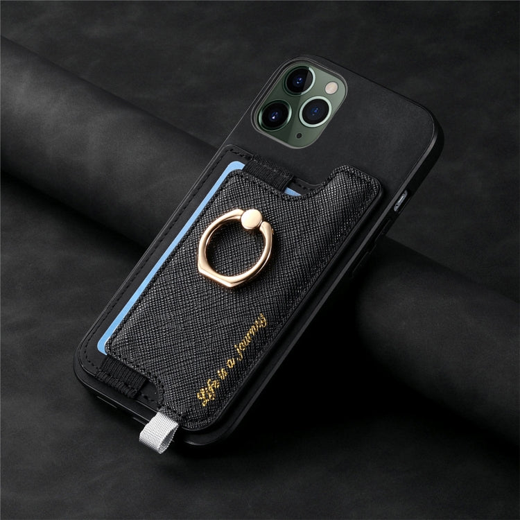 For iPhone 11 Retro Magsafe Cross Leather Ring Holder Card Bag Phone Case