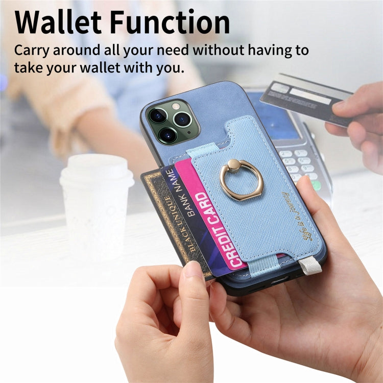 For iPhone 11 Pro Retro Magsafe Cross Leather Ring Holder Card Bag Phone Case