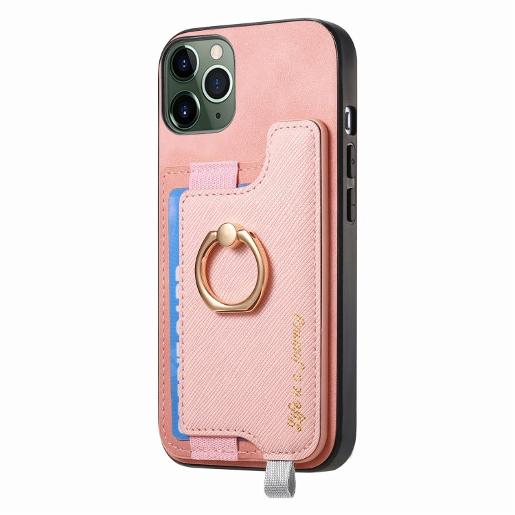 For iPhone 11 Pro Retro Magsafe Cross Leather Ring Holder Card Bag Phone Case