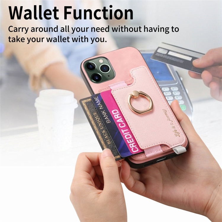 For iPhone 11 Pro Retro Magsafe Cross Leather Ring Holder Card Bag Phone Case