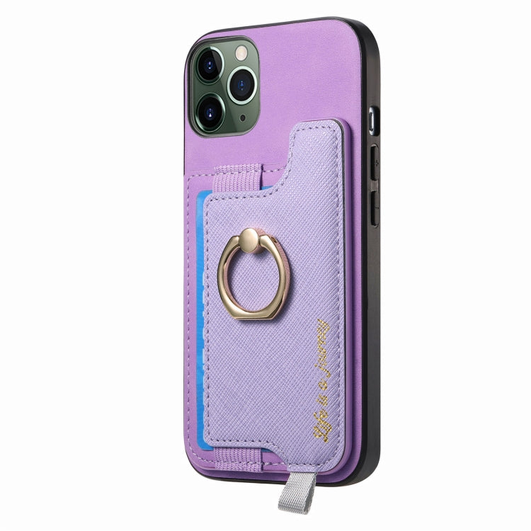 For iPhone 11 Pro Retro Magsafe Cross Leather Ring Holder Card Bag Phone Case