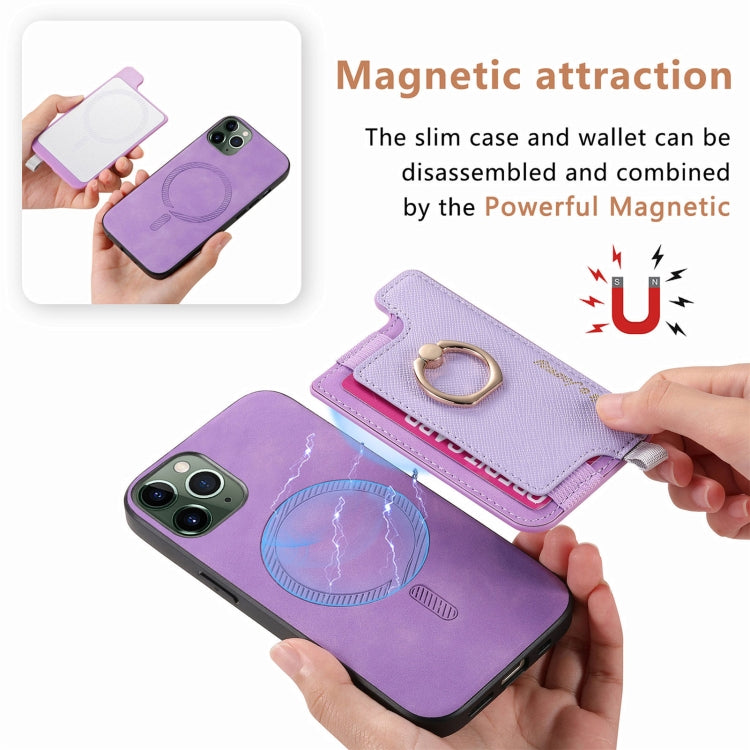 For iPhone 11 Pro Retro Magsafe Cross Leather Ring Holder Card Bag Phone Case