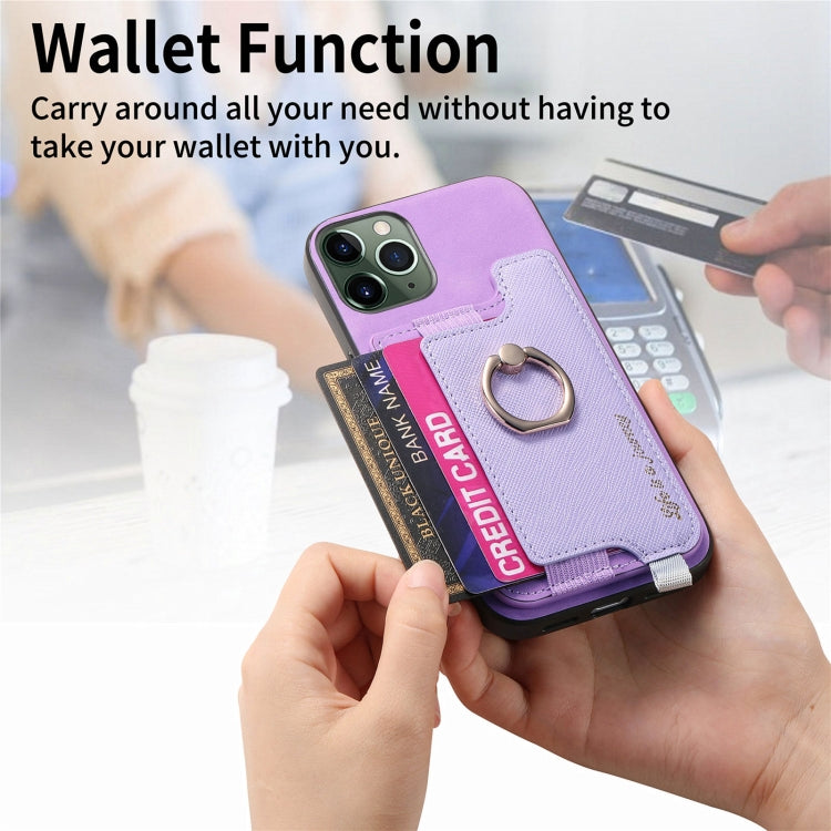 For iPhone 11 Pro Retro Magsafe Cross Leather Ring Holder Card Bag Phone Case