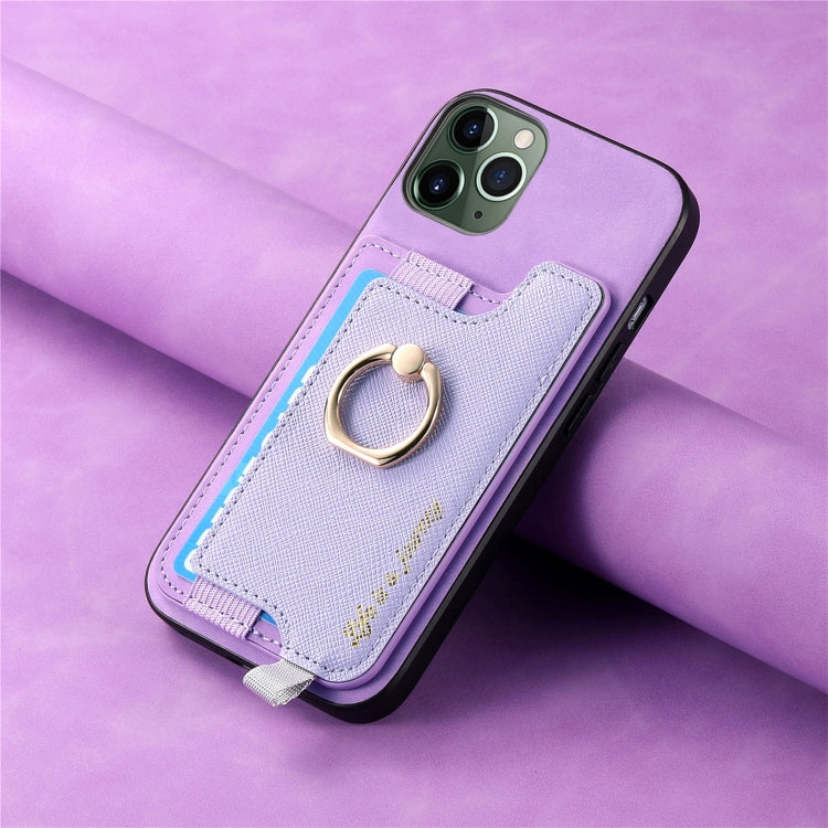 For iPhone 11 Pro Retro Magsafe Cross Leather Ring Holder Card Bag Phone Case