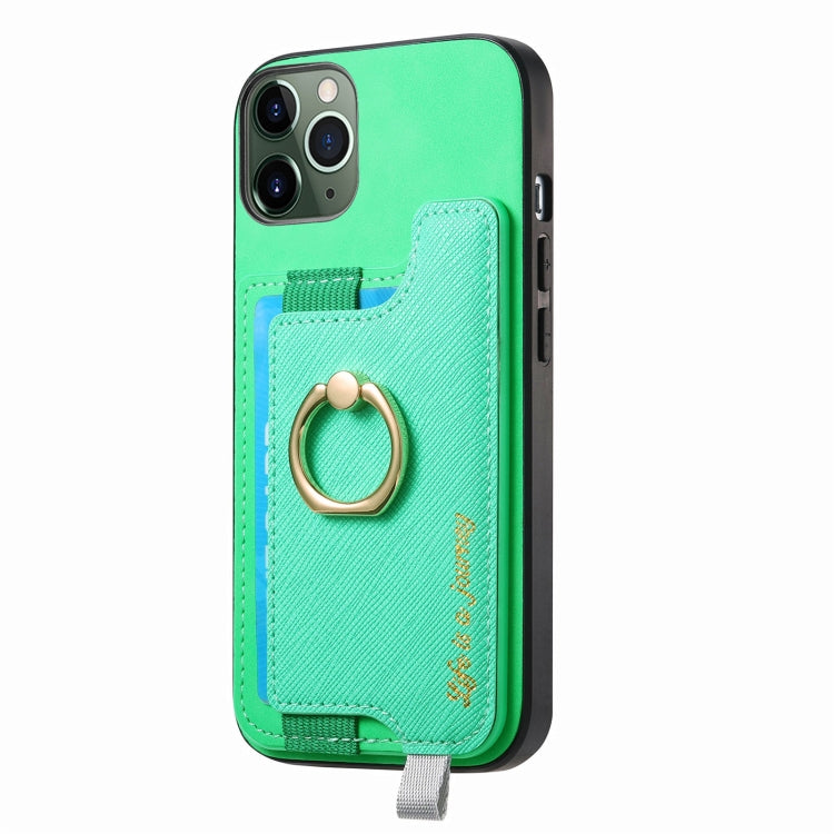 For iPhone 11 Pro Retro Magsafe Cross Leather Ring Holder Card Bag Phone Case