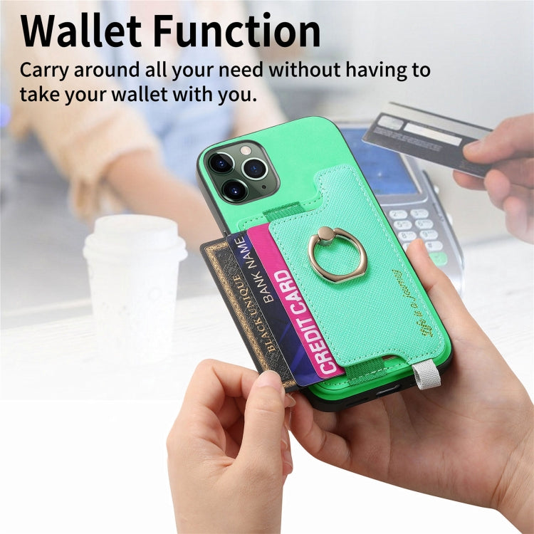 For iPhone 11 Pro Retro Magsafe Cross Leather Ring Holder Card Bag Phone Case