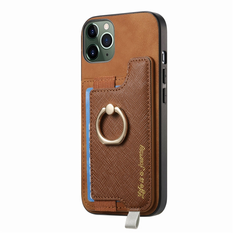 For iPhone 11 Pro Retro Magsafe Cross Leather Ring Holder Card Bag Phone Case
