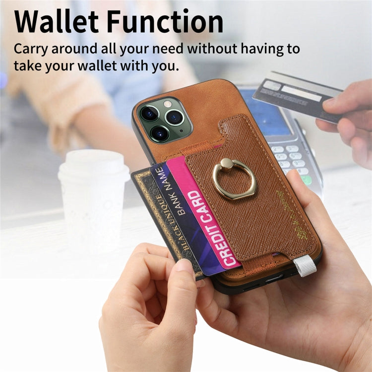 For iPhone 11 Pro Retro Magsafe Cross Leather Ring Holder Card Bag Phone Case