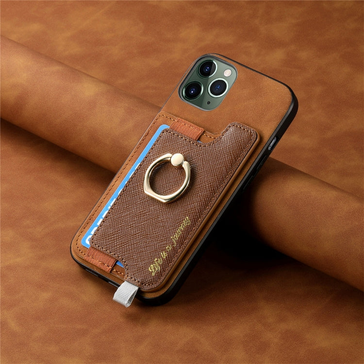 For iPhone 11 Pro Retro Magsafe Cross Leather Ring Holder Card Bag Phone Case