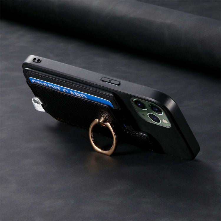 For iPhone 11 Pro Retro Magsafe Cross Leather Ring Holder Card Bag Phone Case