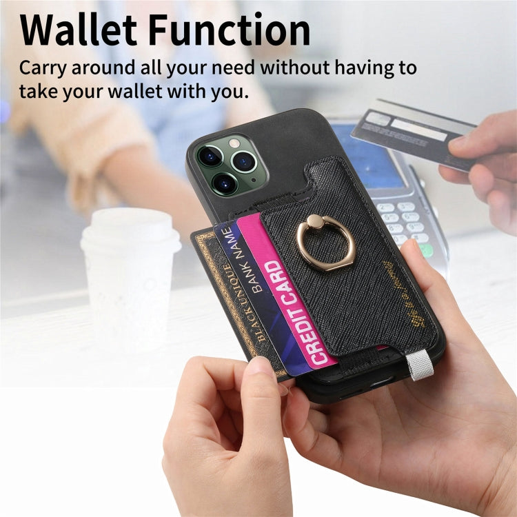 For iPhone 11 Pro Max Retro Magsafe Cross Leather Ring Holder Card Bag Phone Case