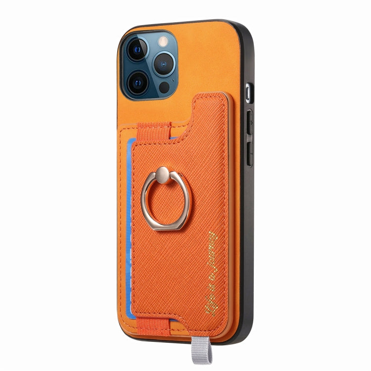 For iPhone 12 Pro Max Retro Magsafe Cross Leather Ring Holder Card Bag Phone Case