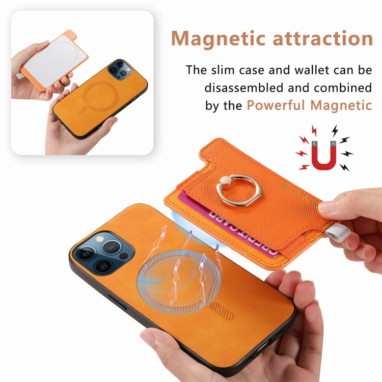 For iPhone 12 Pro Max Retro Magsafe Cross Leather Ring Holder Card Bag Phone Case