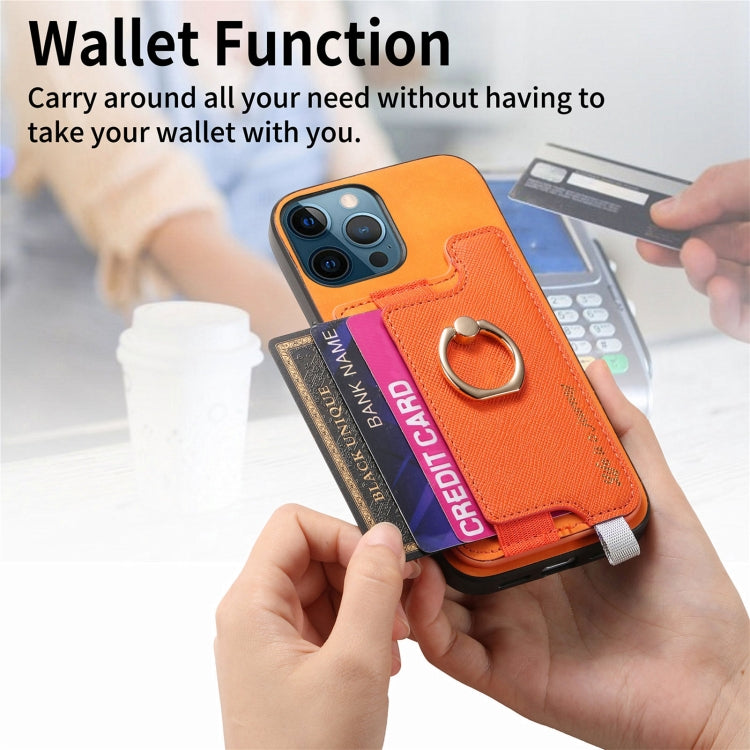 For iPhone 12 Pro Max Retro Magsafe Cross Leather Ring Holder Card Bag Phone Case