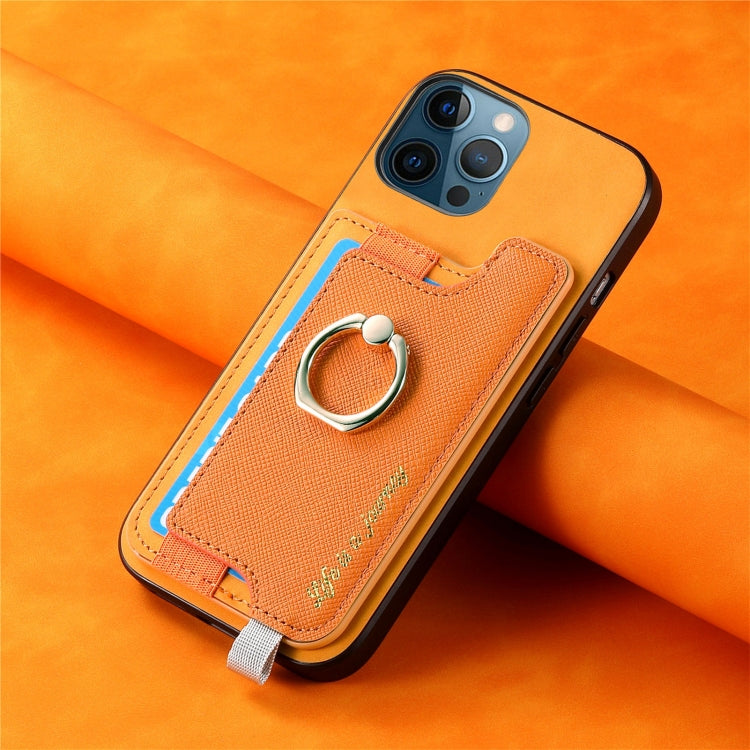 For iPhone 12 Pro Max Retro Magsafe Cross Leather Ring Holder Card Bag Phone Case
