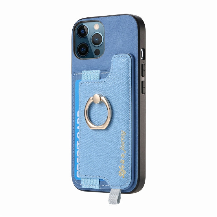 For iPhone 12 Pro Max Retro Magsafe Cross Leather Ring Holder Card Bag Phone Case