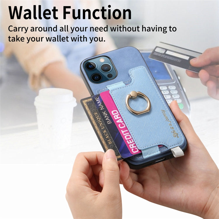 For iPhone 12 Pro Max Retro Magsafe Cross Leather Ring Holder Card Bag Phone Case